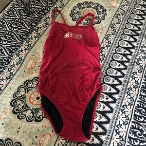Lifeguard Life Guard swim suit red blue one piece